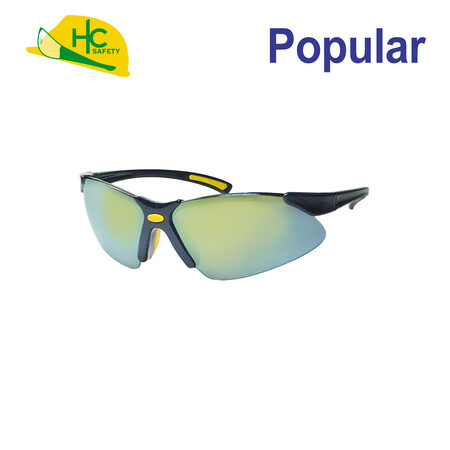 Mirror Coating wrap around style safety glasses - Mirror coating lenses with yellow nose pads and temple anti-slip pads